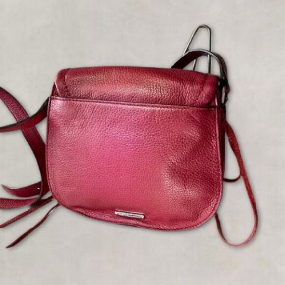 Rebecca Minkoff Crossbody Saddle Bag Pebble Leather Whip Stitch Detail Burgundy - Picture 2 of 16